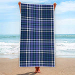 Blue Border Tartan Pattern Print Beach Towel