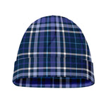 Blue Border Tartan Pattern Print Beanie