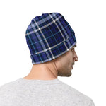 Blue Border Tartan Pattern Print Beanie