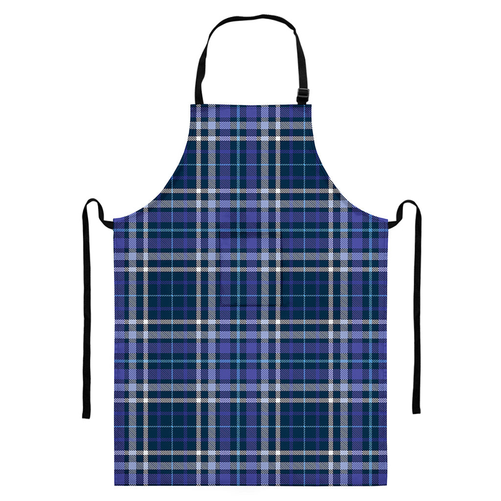Blue Border Tartan Pattern Print Bib Apron With Pocket