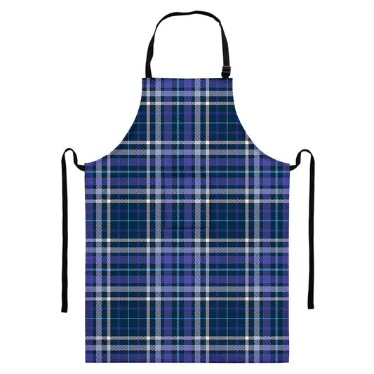 Blue Border Tartan Pattern Print Bib Apron With Pocket