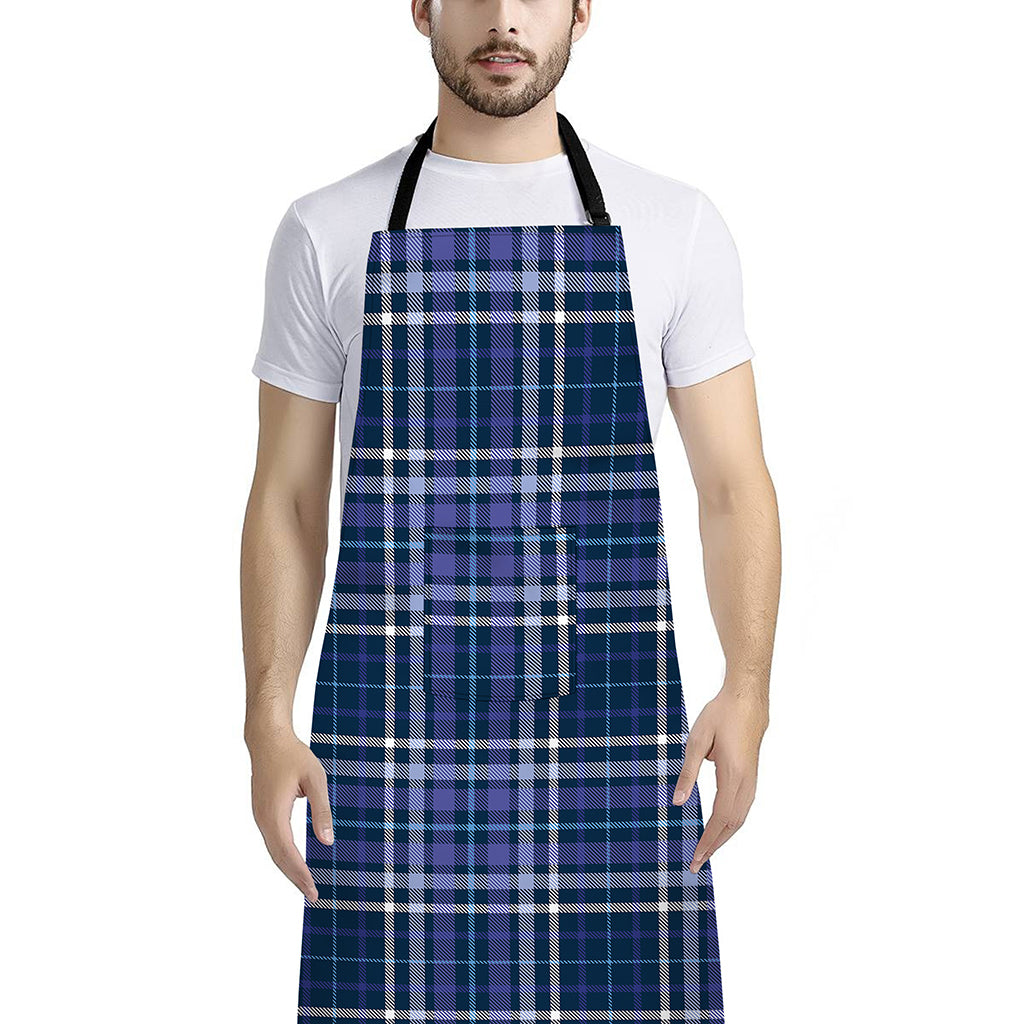Blue Border Tartan Pattern Print Bib Apron With Pocket
