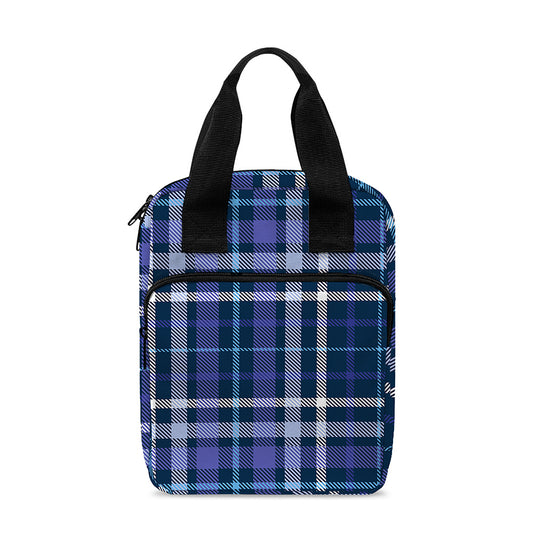 Blue Border Tartan Pattern Print Bible Tote Bag
