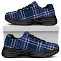 Blue Border Tartan Pattern Print Black Chunky Shoes