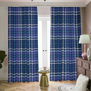 Blue Border Tartan Pattern Print Blackout Pencil Pleat Curtains