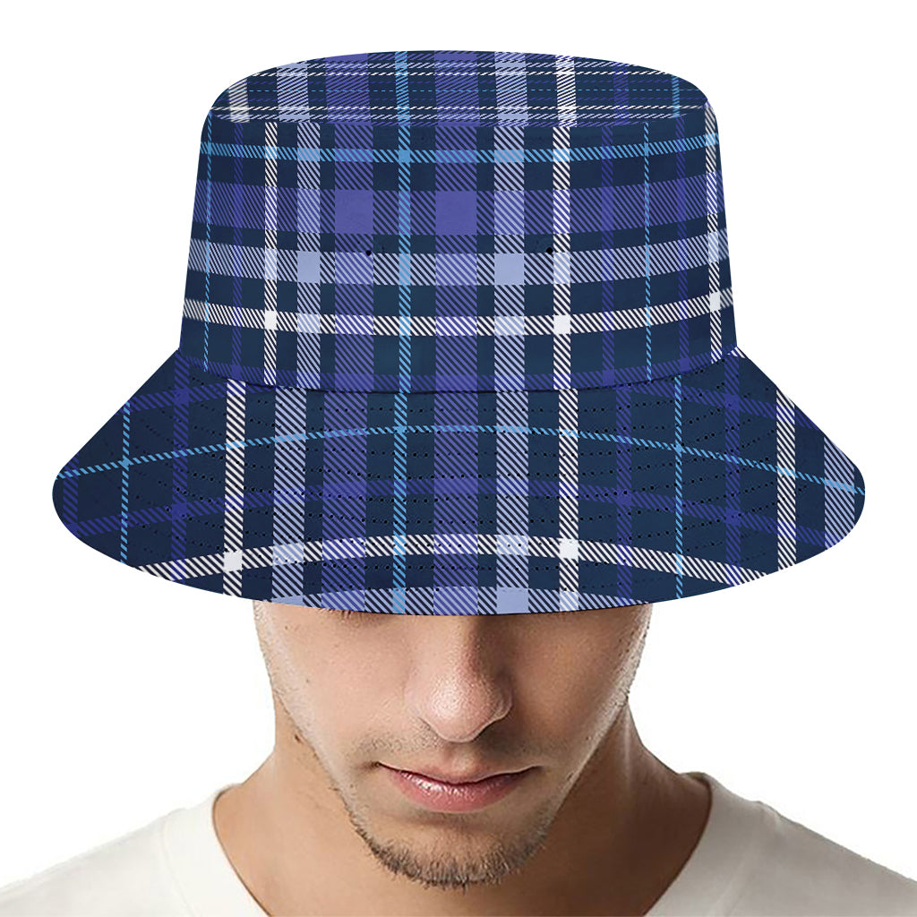 Blue Border Tartan Pattern Print Bucket Hat