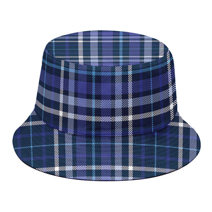 Blue Border Tartan Pattern Print Bucket Hat