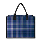 Blue Border Tartan Pattern Print Canvas Tote Bag