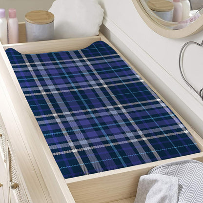 Blue Border Tartan Pattern Print Changing Pad Cover