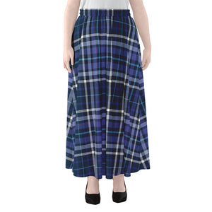 Blue Border Tartan Pattern Print Chiffon Maxi Skirt