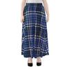 Blue Border Tartan Pattern Print Chiffon Maxi Skirt