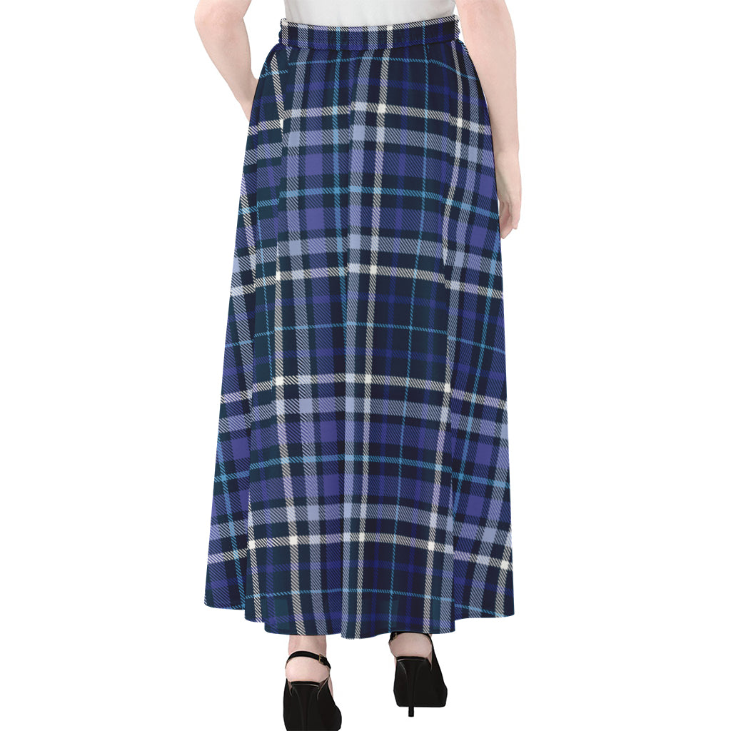 Blue Border Tartan Pattern Print Chiffon Maxi Skirt