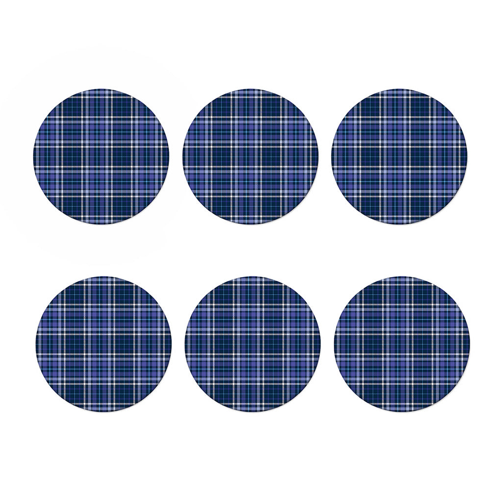 Blue Border Tartan Pattern Print Coaster Set