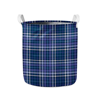 Blue Border Tartan Pattern Print Collapsible Laundry Basket