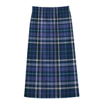 Blue Border Tartan Pattern Print Cotton Front Slit Maxi Skirt