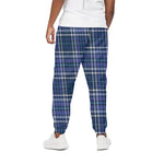 Blue Border Tartan Pattern Print Cotton Pants