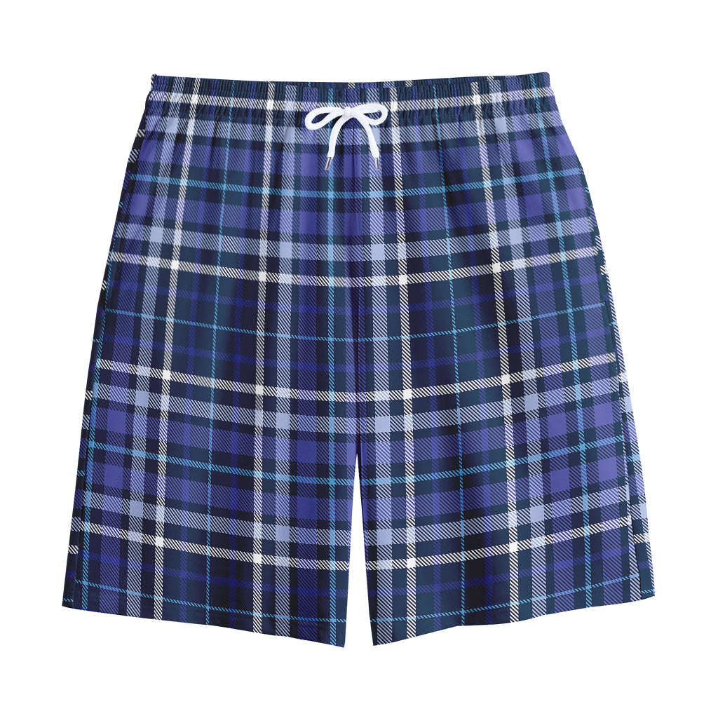 Blue Border Tartan Pattern Print Cotton Shorts