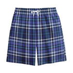 Blue Border Tartan Pattern Print Cotton Shorts