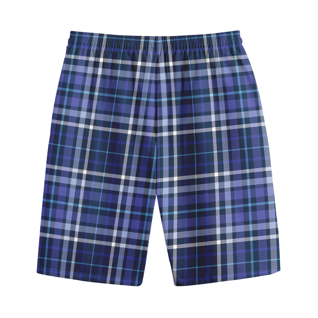 Blue Border Tartan Pattern Print Cotton Shorts