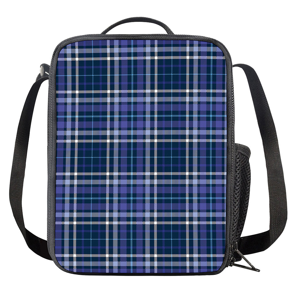 Blue Border Tartan Pattern Print Crossbody Lunch Bag