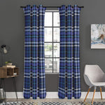 Blue Border Tartan Pattern Print Curtain