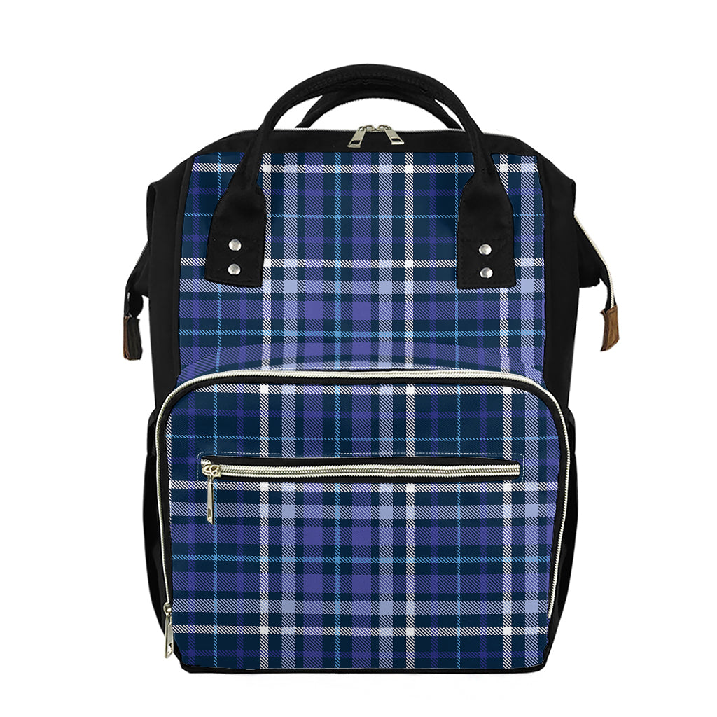 Blue Border Tartan Pattern Print Diaper Bag