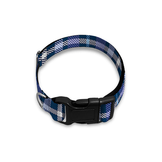 Blue Border Tartan Pattern Print Dog Collar