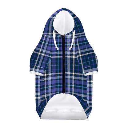 Blue Border Tartan Pattern Print Dog Zip Up Hoodie