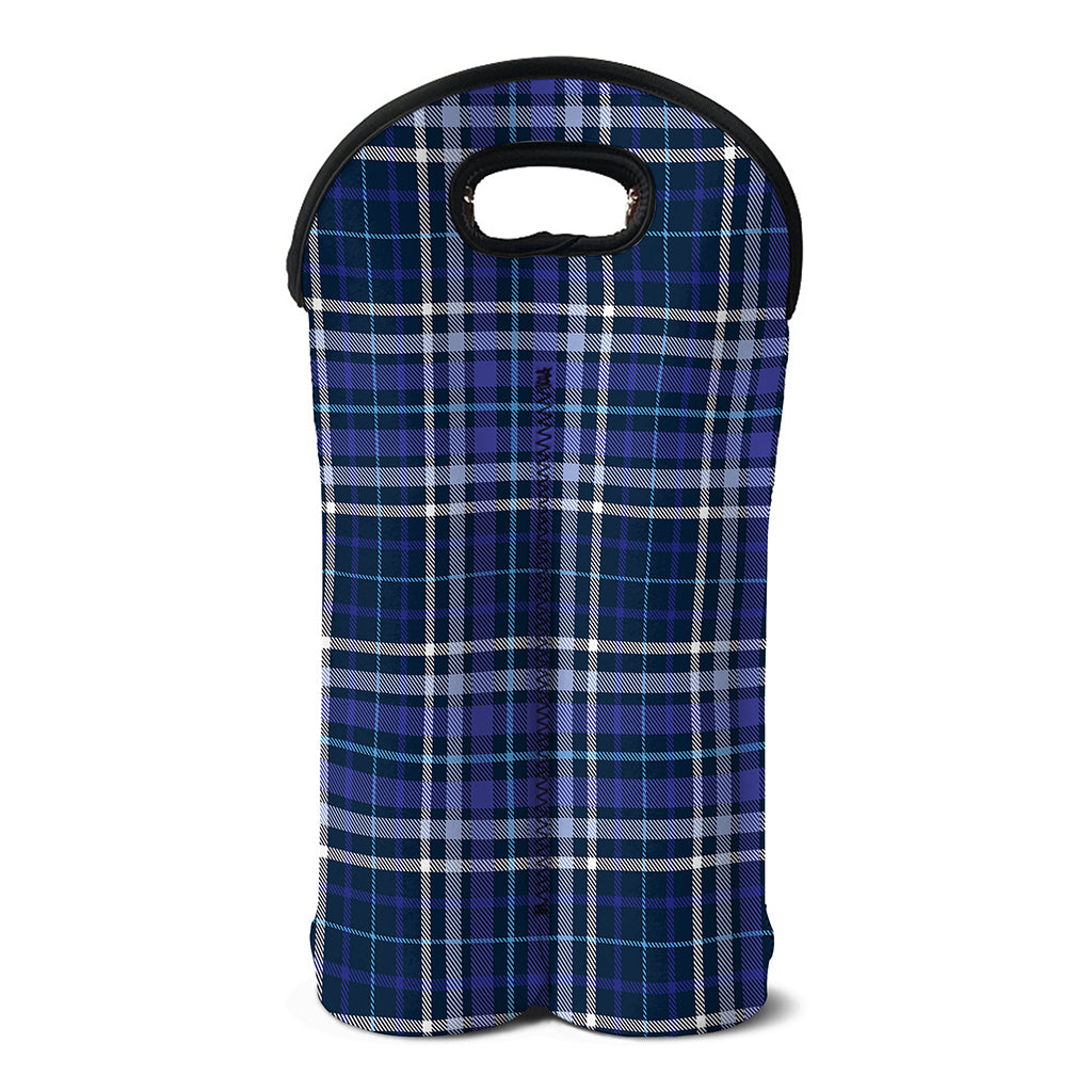Blue Border Tartan Pattern Print Double Neoprene Wine Tote