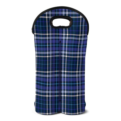 Blue Border Tartan Pattern Print Double Neoprene Wine Tote
