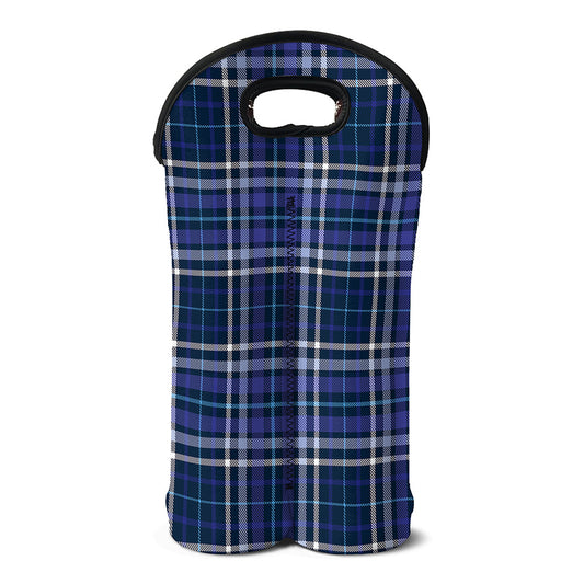 Blue Border Tartan Pattern Print Double Neoprene Wine Tote