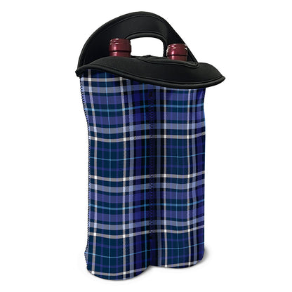 Blue Border Tartan Pattern Print Double Neoprene Wine Tote