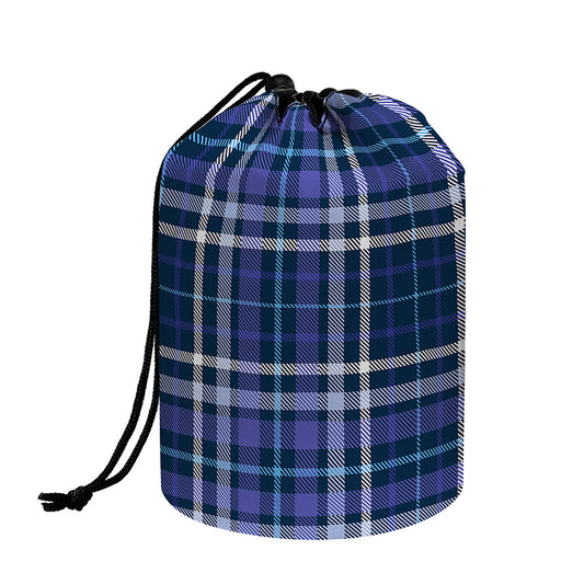 Blue Border Tartan Pattern Print Drawstring Makeup Bag