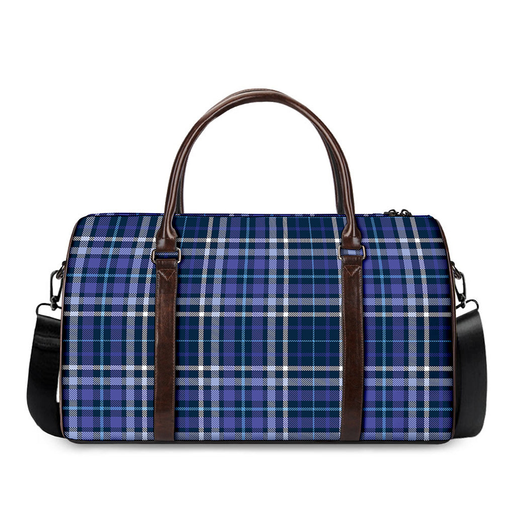 Blue Border Tartan Pattern Print Duffle Bag
