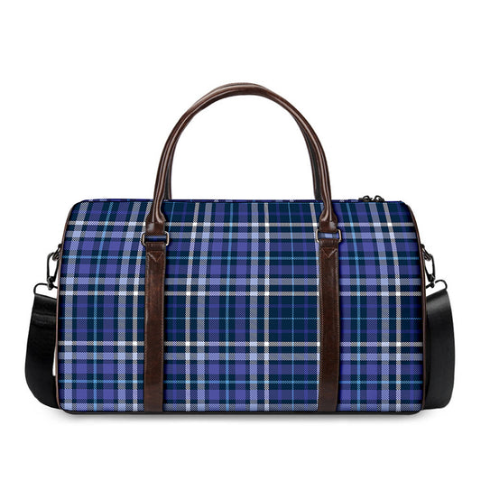 Blue Border Tartan Pattern Print Duffle Bag