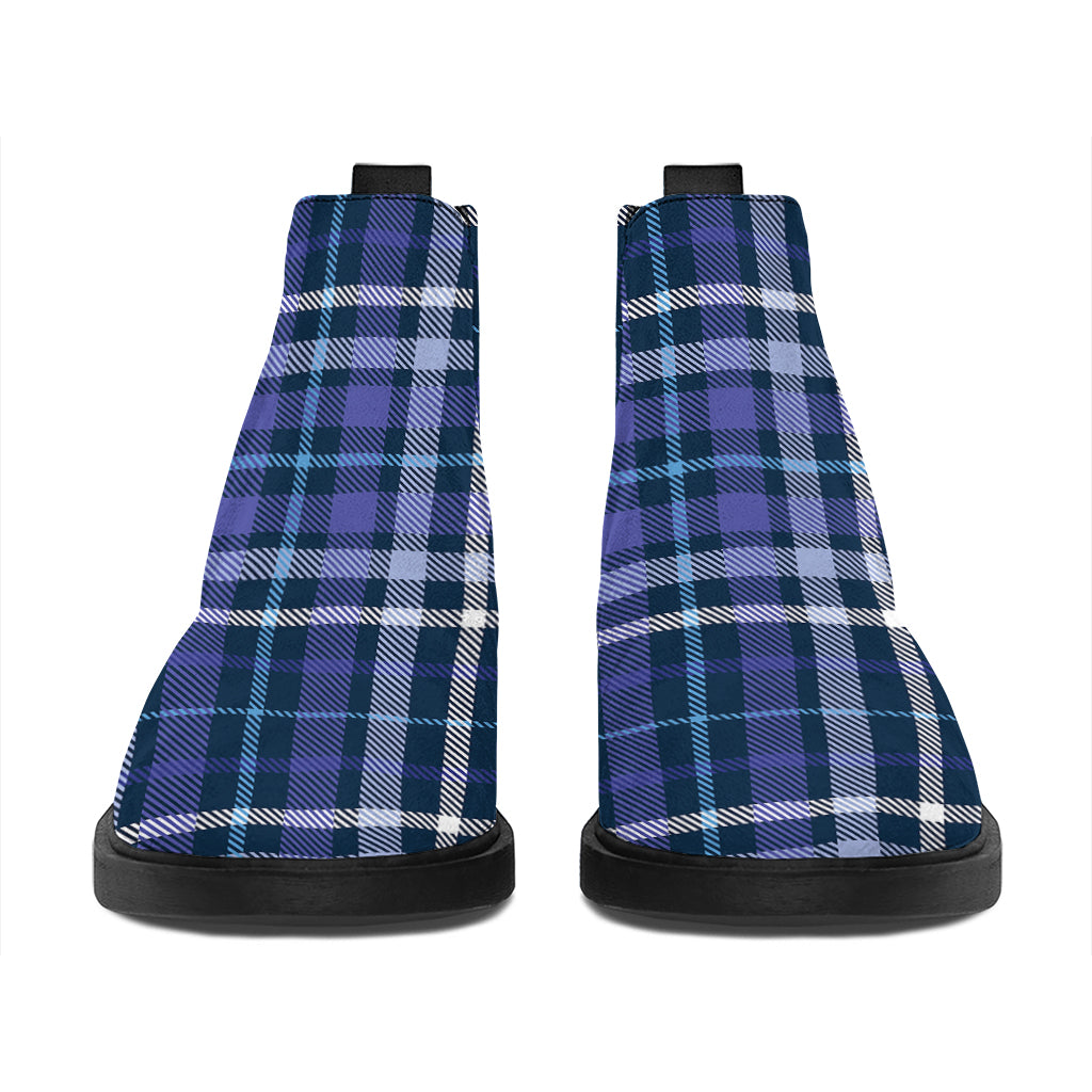 Blue Border Tartan Pattern Print Flat Ankle Boots