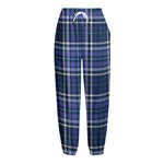 Blue Border Tartan Pattern Print Fleece Lined Knit Pants