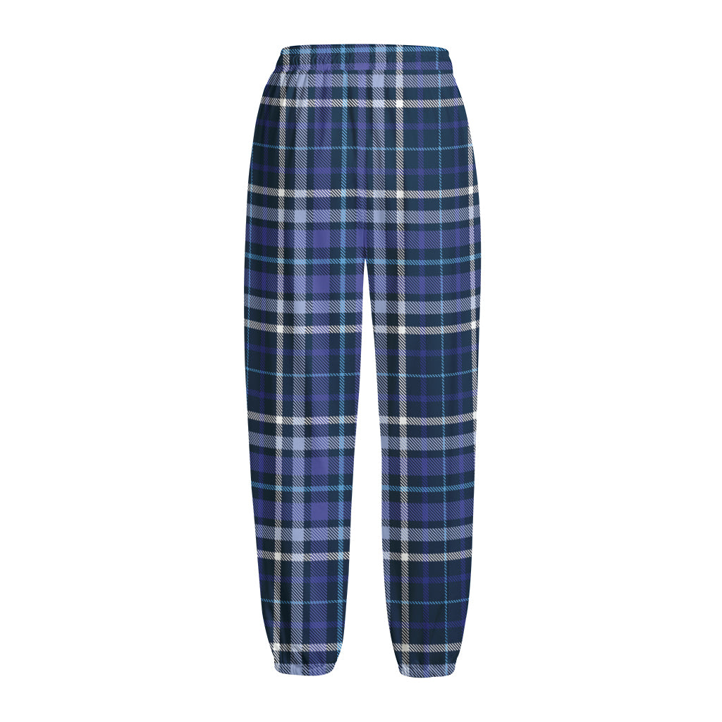 Blue Border Tartan Pattern Print Fleece Lined Knit Pants