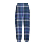 Blue Border Tartan Pattern Print Fleece Lined Knit Pants