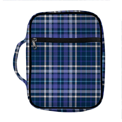 Blue Border Tartan Pattern Print Front Pocket Bible Bag