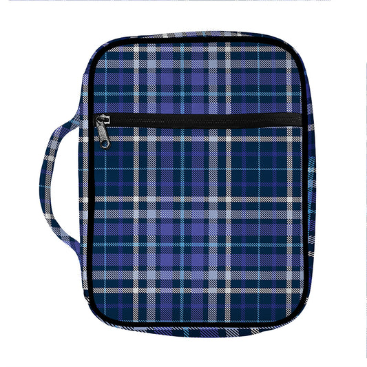 Blue Border Tartan Pattern Print Front Pocket Bible Bag