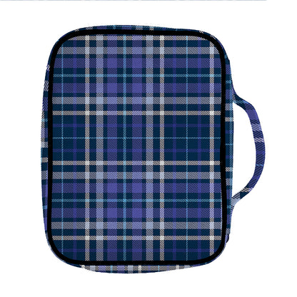 Blue Border Tartan Pattern Print Front Pocket Bible Bag