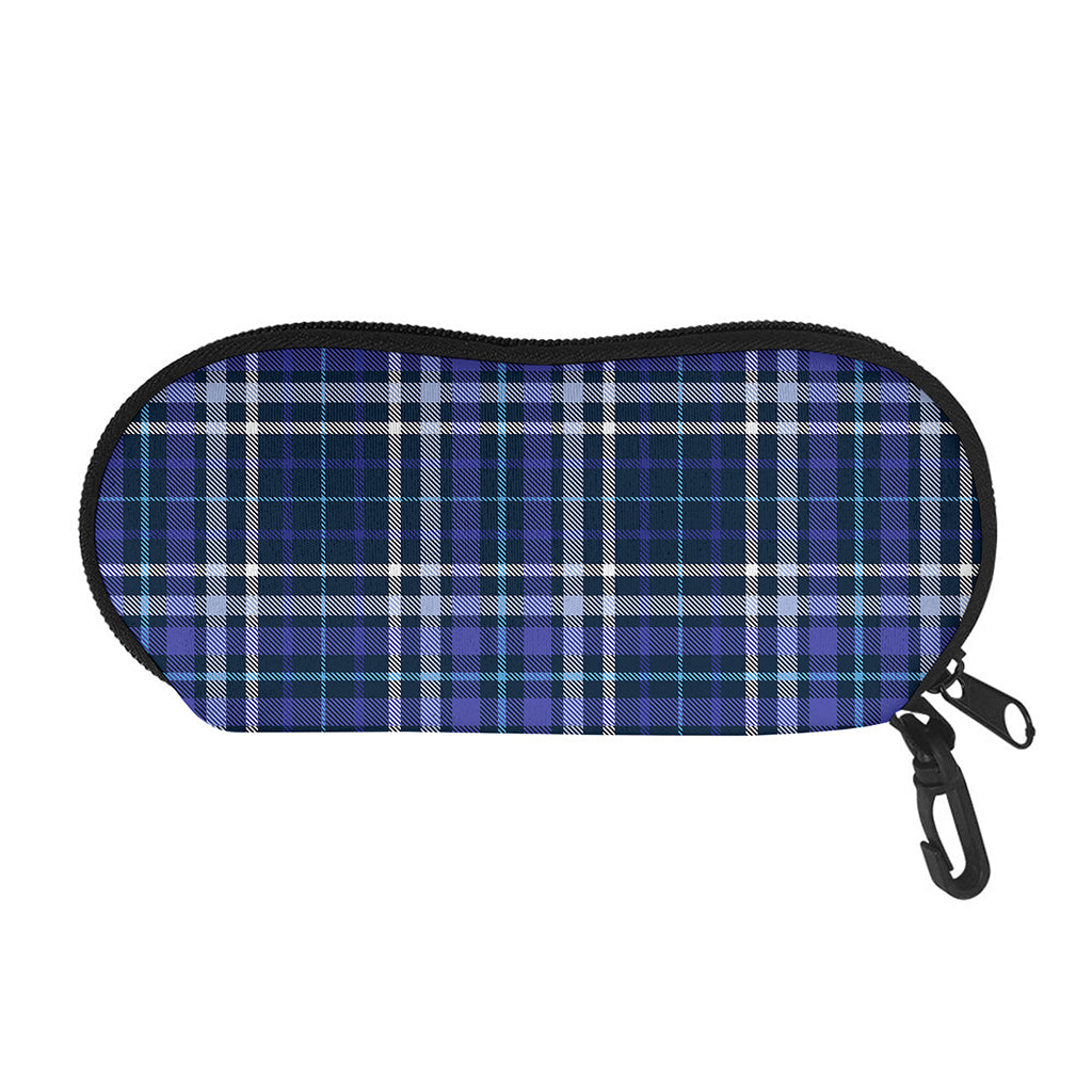 Blue Border Tartan Pattern Print Glasses Case
