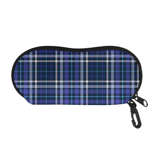 Blue Border Tartan Pattern Print Glasses Case