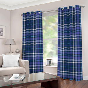 Blue Border Tartan Pattern Print Grommet Curtains