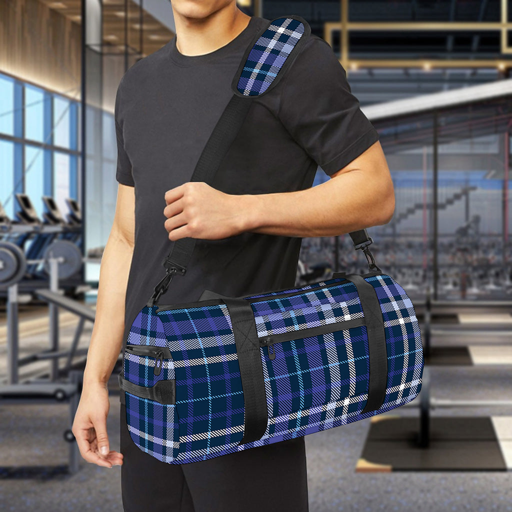 Blue Border Tartan Pattern Print Gym Bag