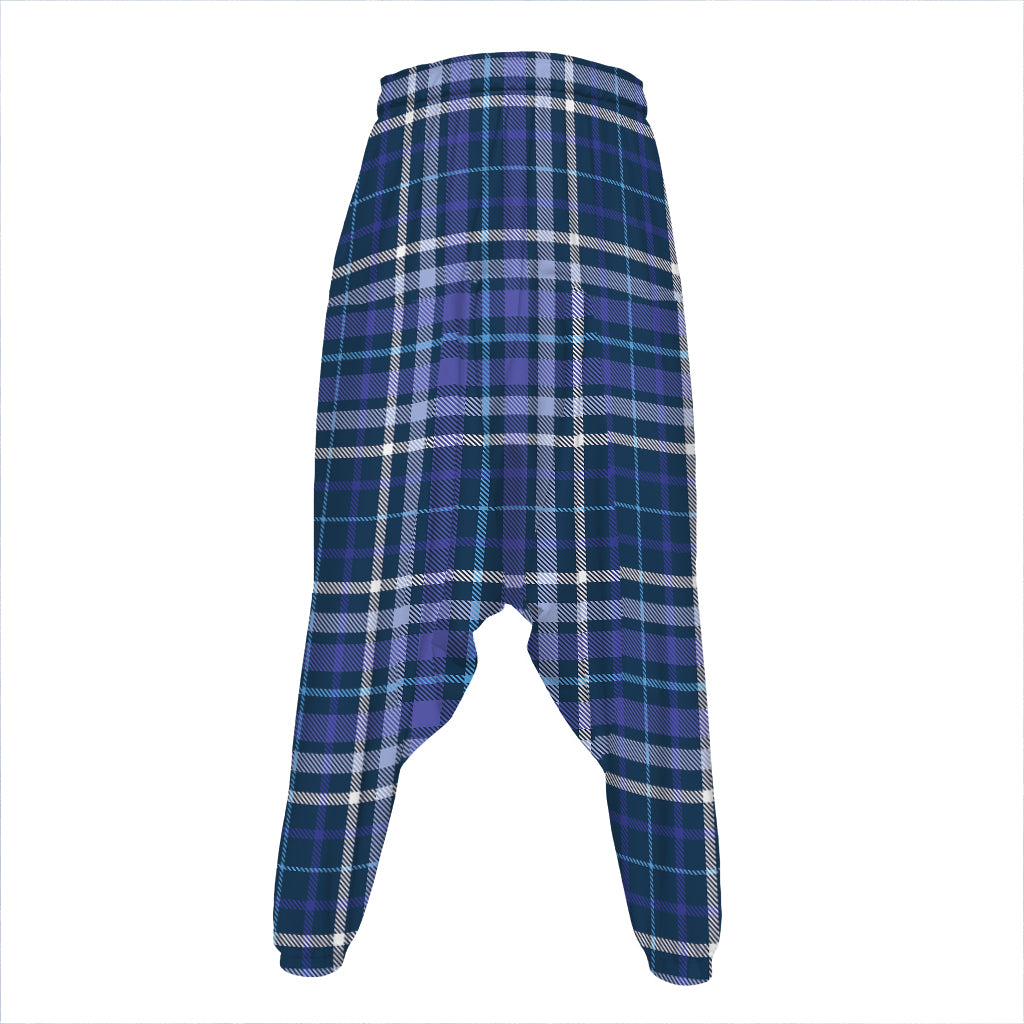 Blue Border Tartan Pattern Print Hammer Pants