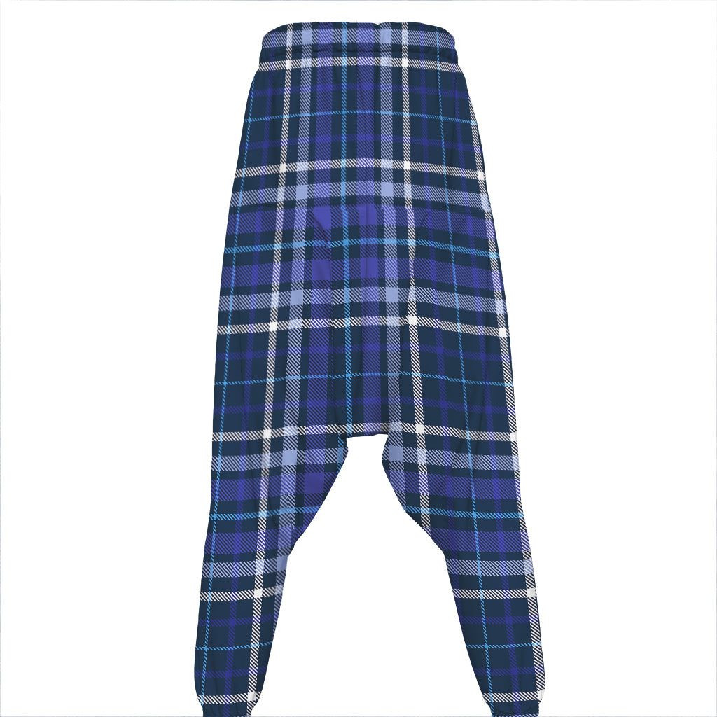 Blue Border Tartan Pattern Print Hammer Pants