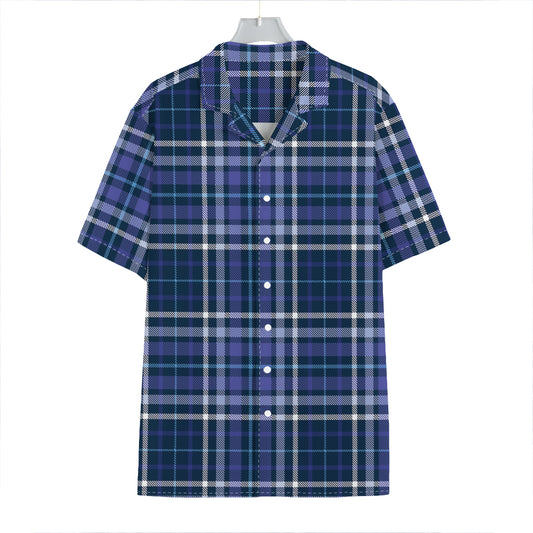 Blue Border Tartan Pattern Print Hawaiian Shirt