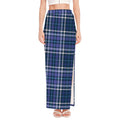 Blue Border Tartan Pattern Print High Slit Maxi Skirt